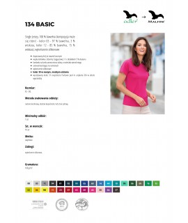KOSZULKA 129 BASIC MĘSKA DTG KOSZULKA DAMSKA KOLOROWA 134 BASIC z nadrukiem DTG - MALFINI - Koszulki damskie z nadrukiem