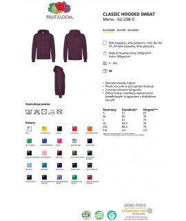 Koszulka biała z nadrukiem 10x10 DTG PREMIUM Bluza z kapturem "Kangurka" męska kolorowa 280g z nadrukiem DTG - 622080 - Fruit of the loom - Z kapturem