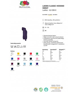 Koszulka biała z nadrukiem 10x10 DTG PREMIUM Bluza z kapturem "Kangurka" damska kolorowa 280g z nadrukiem DTG - 620380 - Fruit of the loom - Bluzy damskie z nadrukiem