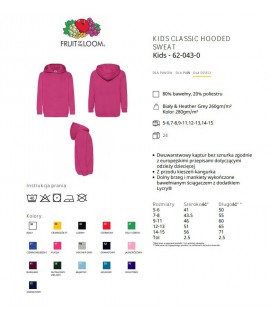 Koszulka biała z nadrukiem 10x10 DTG PREMIUM Bluza z kapturem "Kangurka" dziecięca kolorowa 280g z nadrukiem DTG - 620430 - Fruit of the loom - Z kapturem