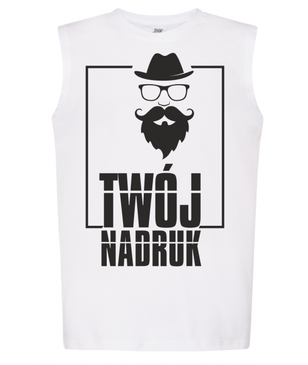 Koszulka Męska Biała Tsua Tnk - Tank Top z Nadrukiem DTG / DTF - JHK - Koszulki męskie z nadrukiem