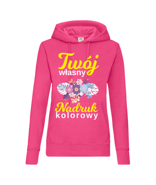 Bluza z kapturem "Kangurka" damska kolorowa 280g z nadrukiem DTG - 620380 - Fruit of the loom - Bluzy damskie z nadrukiem