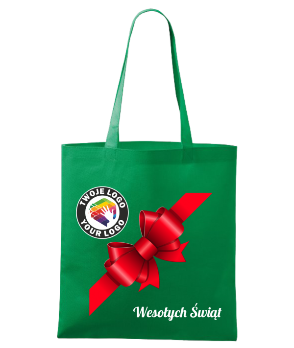 Torba bawełniana Świąteczna z logo - prezent - zielona - Torby Świąteczne