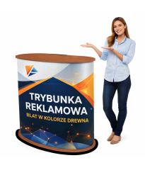 Trybunka PROMOCYJNA - REKLAMOWA z NADRUKIEM GRAFIKI - PROMO 2 NERKA - BLAT W KOLORZE DREWNA
