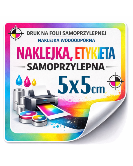 Naklejki kwadratowe 5 × 5 cm z nadrukiem | Etykiety foliowe samoprzylepne