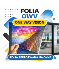 Folia OWV (One Way Vision) z nadrukiem – perforowana folia reklamowa | druk 1440 dpi